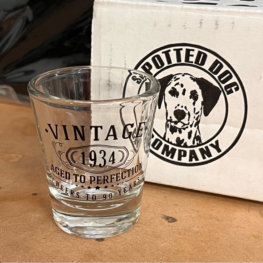 Spotted Dog Vintage “1934” Printed 1.75oz Shot Glass